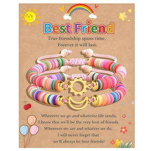 Detail of sun and moon friendship bracelets on illustrated best friend gift card