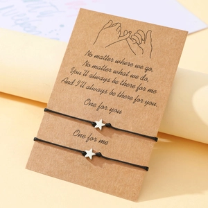 2Pcs Minimalist Alloy Star Pentagram Braided Rope Bracelet Set With Blessing Card For Couples Friends Valentine Gift Jewelry