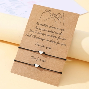 Ensemble de Bracelets en Fil de Cire Tressé à la Main Avec Pendentif Coeur Bijoux Réglables pour Couples Amis Femme Homme Avec Carte