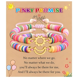Pinky promise sun and moon couple friendship bracelets with colorful clay beads and charms