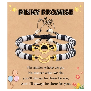 Pinky Promise card with two adjustable sun and moon beaded friendship bracelets for women
