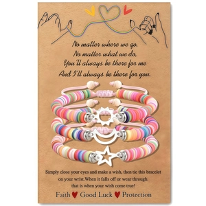 Three-piece sun moon star beaded woven bracelet set on inspirational wish card