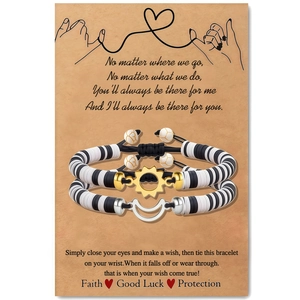 Handmade woven sun and moon charms friendship bracelets set with decorative card packaging