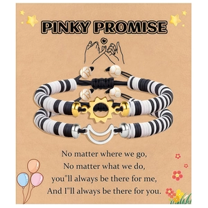 Pinky Promise sun and moon charms braided bracelets with black and white clay beads