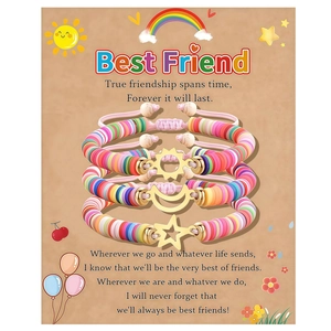 Set of 3 adjustable friendship bracelets with celestial sun, moon and star charms