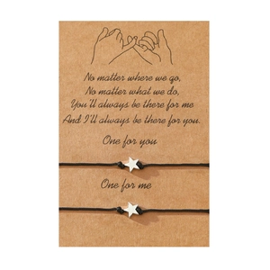 Pentagram star hand-woven rope bracelet set for couples on a decorative card