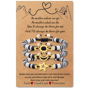 Three-piece stainless steel sun moon star beaded woven friendship bracelets on gift card
