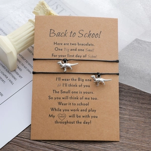 Schulanfang Wunsch Armband Set Für Kinder Legierung Dinosaurier Anhänger Handgewebtes Wachsseil Verstellbarer Freundschaftsschmuck Geschenk