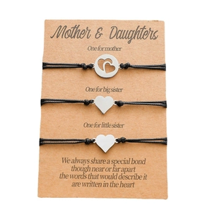 Lot de 3 bracelets tressés en acier inoxydable pour mère et fille avec charmes cœur