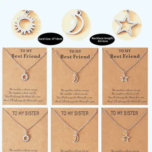 Détail des pendentifs soleil lune étoile avec carte cadeau pour amies et sœurs