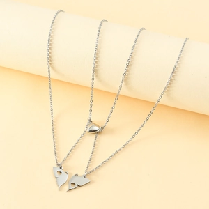Colliers d'amitié papillon avec cœur magnétique en argent pour couples et meilleurs amis