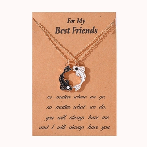 Detail view of Yin Yang koi fish pendants and friendship card necklaces on display