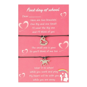 Back to school geflochtenes Pferde-Herz-Armband Set mit schöner Mutter-Tochter Karte