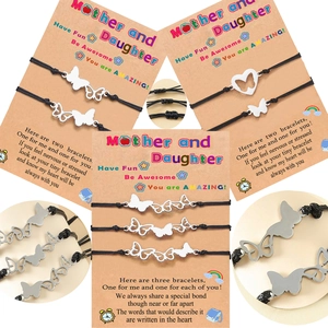 Bracelet coeur papillon en acier inoxydable avec cartes pour fête des mères et filles