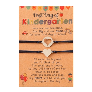 Detailed view of handmade woven heart bracelets on Back to School theme card