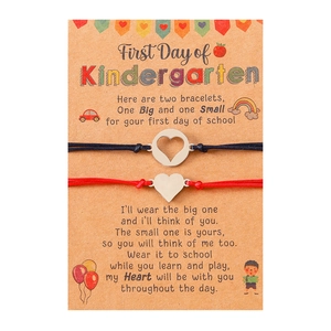 First day of Kindergarten mother daughter heart bracelets on kraft paper gift card