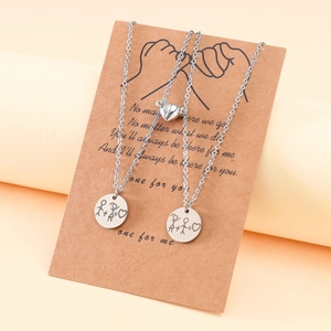 Stainless Steel Magnetic Heart Couple Matching Necklace For Friends Round Stick Figure Pendant Jewelry Anniversary Gifts
