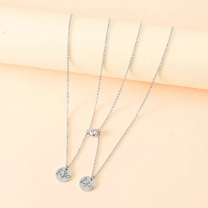 Magnetic heart pendant necklaces for couples with engraved stainless steel round charms