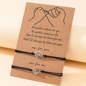 Handgefertigte Geflochtene Seil Paar Armbänder Für Herren Damen Verstellbare Legierung Berg Welle Anhänger Minimalistischer Freundschaftsschmuck Geschenk