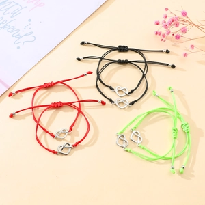 Three-color woven heart knot bracelets set in red black and neon green cord