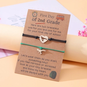 Back To School Gift Bracelet Set Stainless Steel Heart Dinosaur Elephant Adjustable Woven Cord Bracelet For Students Girls