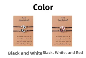 Dettaglio del set di braccialetti dell'amicizia Yin Yang intrecciati su cartoncino