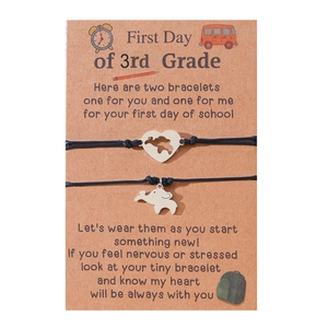 3rd Grade First Day of School woven bracelets with elephant charms on a gift card