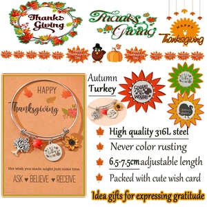 Detail of adjustable stainless steel tree of life bracelet with Thanksgiving gift card