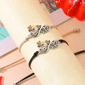 Handmade infinity sister bracelets with bee charm and adjustable braided ropes