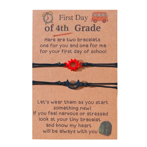 First day of 4th grade handmade woven bracelets with sun and moon charms for kids