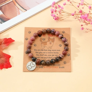 Naturstein-Armband mit Corgi-Anhänger und Muttertags-Geschenkkarte für Frauen
