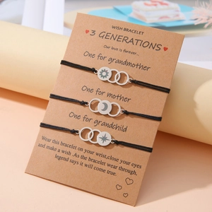 Three generations sun moon star charm bracelets set with 3 generations message card