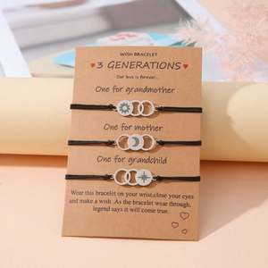 Three-piece sun moon star woven bracelets set on retro 3 Generations wish card gift