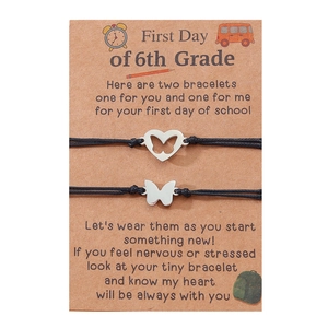 Handmade 6th Grade back to school butterfly bracelets on themed card, set of two