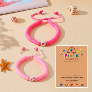 Bracelet à perles coeur rose pour rentrée scolaire avec carte cadeau et étoile de mer