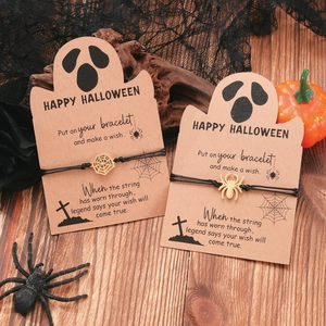 Gothic 18K gold stainless steel spider and web bracelets on ghost cards for Halloween