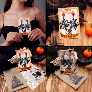 Γοτθικά σκουλαρίκια αράχνη με συσκευασία Halloween και πουγκί δώρου με κορδόνι