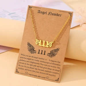 Angel Number Necklace Stainless Steel Butterfly Wing Pendant Jewelry For Women Minimalist Personalized Gold Silver Tone