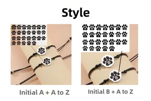 Bracelet tressé personnalisé avec breloque patte en métal et initiales de A à Z