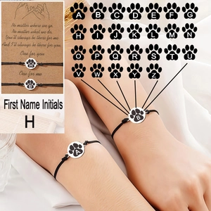 Bracelet tressé ajustable avec pendentif patte de chat et carte personnalisée