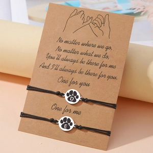 Bracelets d'amitié patte de chat en acier inoxydable sur carte pour couples