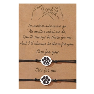 Bracelets de couple en acier inoxydable avec patte de chat et initiales A et B