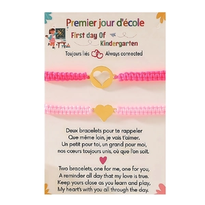 Rosa Herz Armband Set für Mutter und Tochter auf Schulanfang Karte zweisprachig