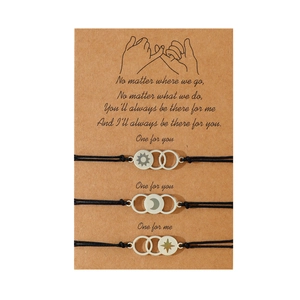 Three-piece stainless steel sun moon and star charm woven rope bracelets for couples