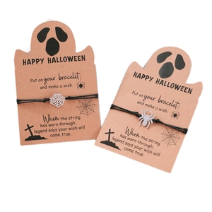 Halloween braided rope bracelet set featuring stainless steel spider and web charms