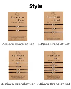 Detail of friendship knot bracelets set with stainless steel heart on kraft card