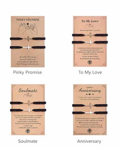 Detail of woven cross bracelets on message cards including Pinky Promise and To My Love