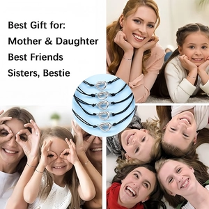 Detail of 5-piece set heart knot woven bracelets for mother and daughter gift