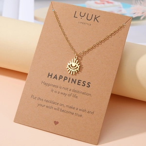 Minimalistische goldene Edelstahlkette mit bösem Blick Anhänger und Happiness Karte