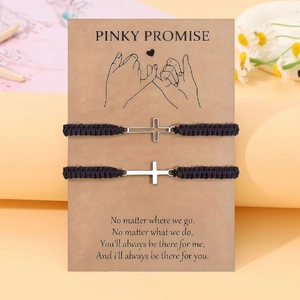Couples Cross Braided Rope Bracelet Set Stainless Steel Heart Anniversary Promise Gift Jewelry For Men Women